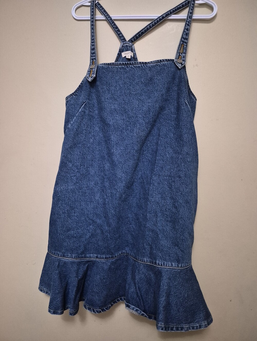 Pilcro Denim Ruffle-Hem Pinafore Dress - Blue